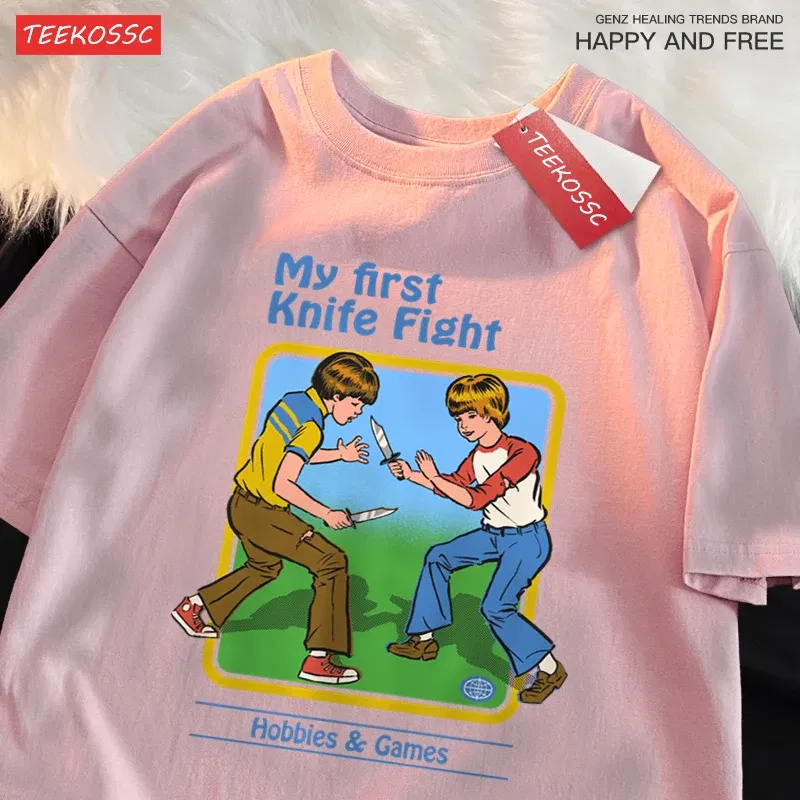 Color: Gold, Size: M - My First Knife Fight Hobbies Games Print Tshirts Men Women Soft Short Sleeve Summer Casual Cotton Oversized Loose Street T Shirt