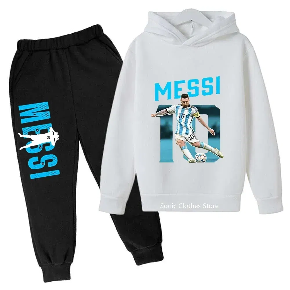 Color: Orange, Kid Size: 4T - messi avatar printed children's clothing children's autumn and winter hoodies pants 2-piece casual boys and girls suits