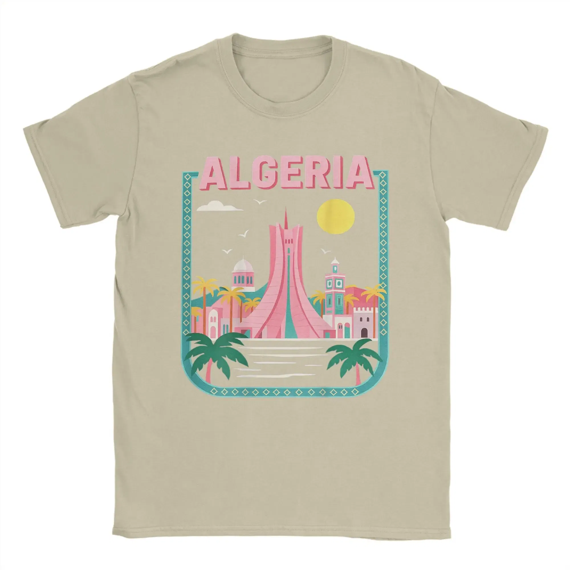 Color: Khaki, Size: 6XL - Men Algeria DZ City Algerian T Shirts Africa Arab Pure Cotton Clothes Hipster Short Sleeve Crewneck Tees Gift Idea T-Shirt