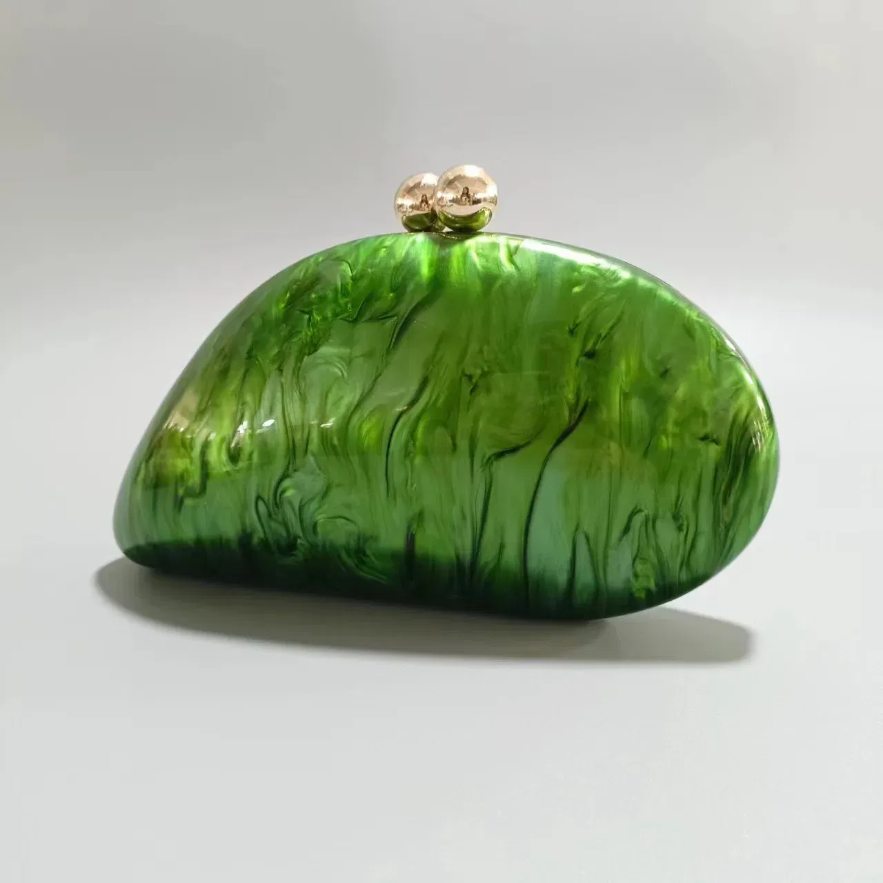 Color: green - 2024 New Hot Sale Acrylic Shell Shape Clutch Bag Women Designer Evening Party Cute Pearl Egg Purse Blue Handbag Wholesale
