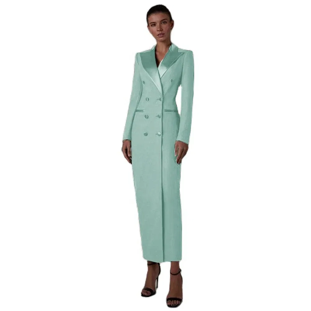 Color: Mint, Size: XXXL - Women's Suit Long Jacket One Piece Blazer Double Breasted Formal Tuxedo Party Dress кос?‚юм ?¶?µнский