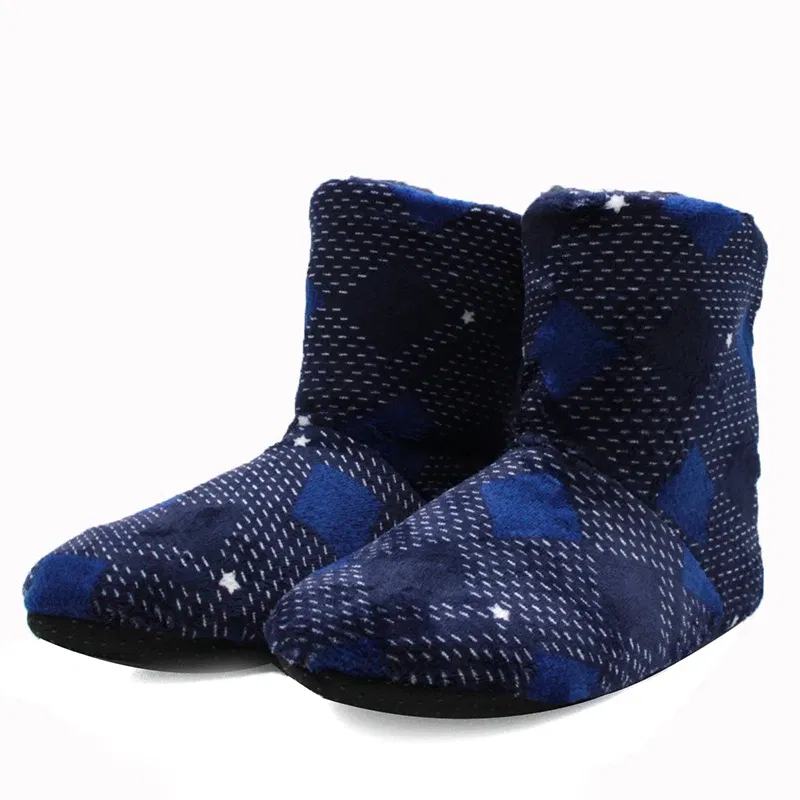 Color: Blue, Shoe Size: 42 - Mntrern Casual Men Shoes Home Slippers Lattice Soft Plush Male House Slippers Warm Winter New Cotton Slippers Shoes Men Big Size