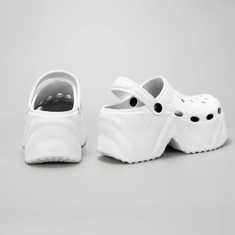 Color: Beige, Shoe Size: 3 - New summer outside wear thick bottom 9cm height increase EVA Baotou soft bottom non-slip women's breathable slippers cave shoes
