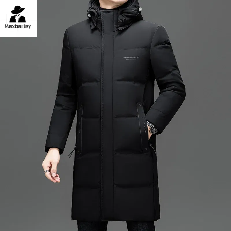 Color: black, Size: L - 2024 New Men's Winter Down Jacket Long Knee-length Thickened Warm Duck Down Parka High-end Hooded Detachable Extremely Cold Coat