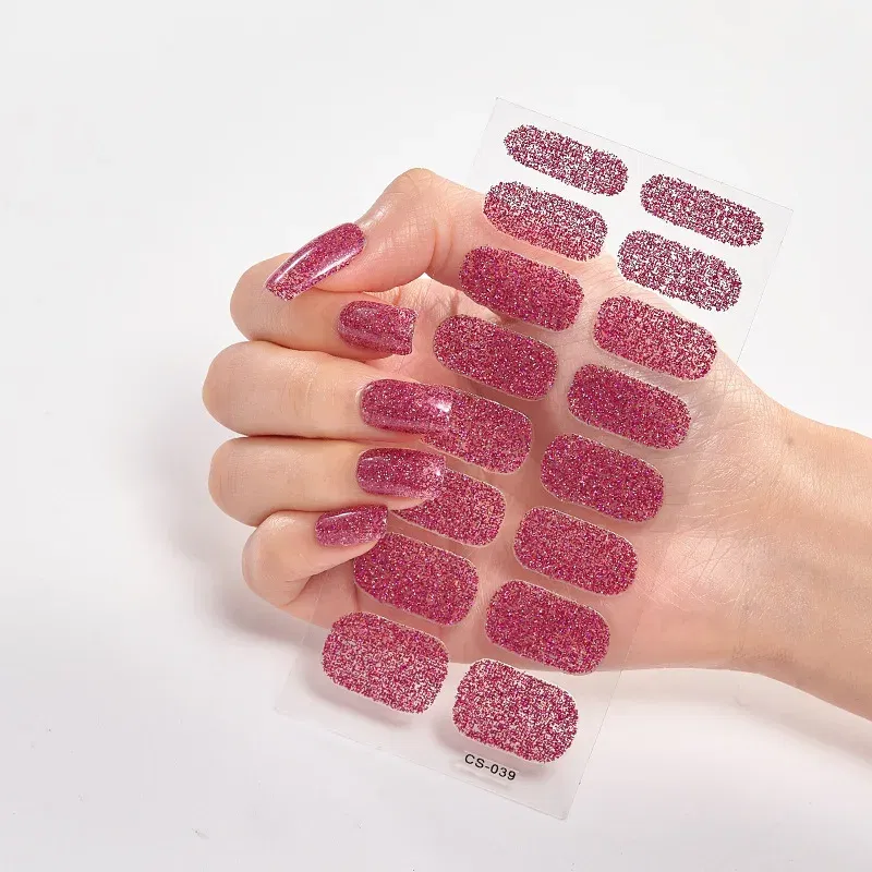 Color: Blue White - Nail Sticker Shiny Design Full Beauty Stickers for Nails Decals Plain Stickers Women Salon Nail Art