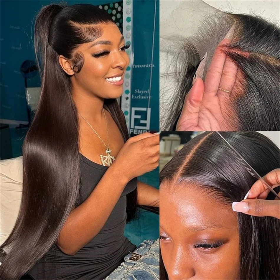 Color: T1B/613, Stretched Length: 24inches, Density: 250% - 30 32 Inch 13x4 13x6 Lace Front Human Hair Wigs Straight Transparent Lace Human Hair Wigs Pre Plucked For Black Women Bling Hair