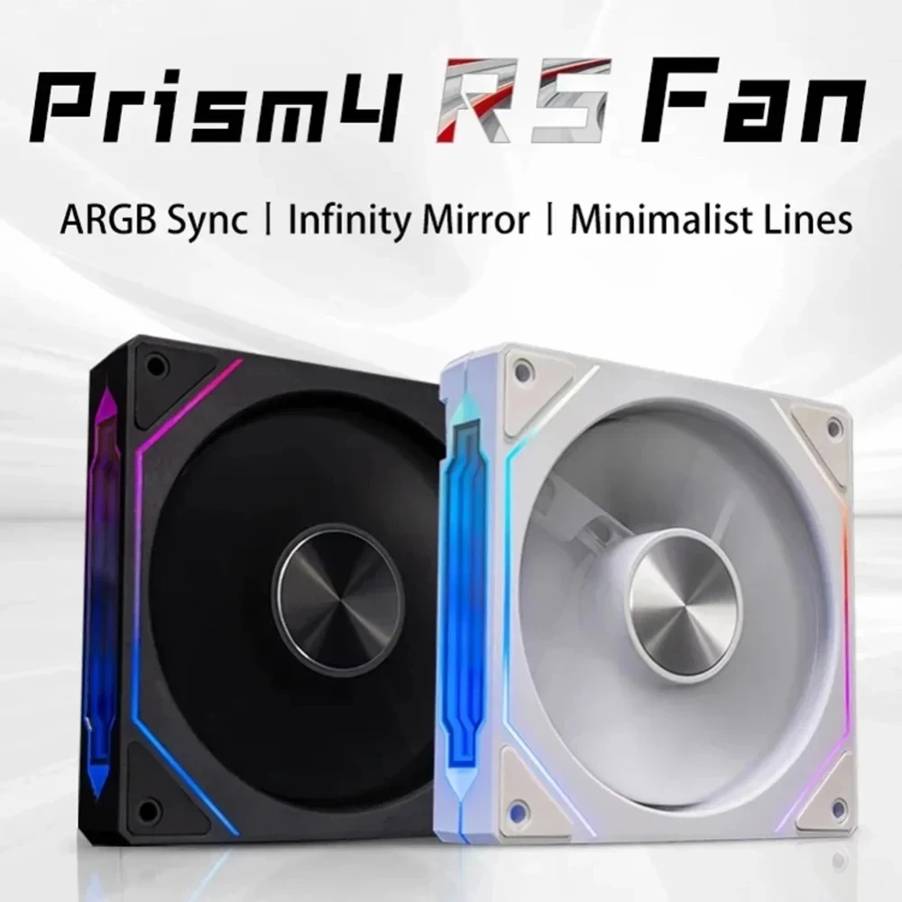 Color: Black, Blade Color: Other, RGB Support: A-RGB - Prism 4RS ARGB CPU Case Fan 120mm Infinity Mirror Design 5V 3PIN Motherboard Lighting Sync 4PIN PWM 800-1800RPM Case Cooler Fan