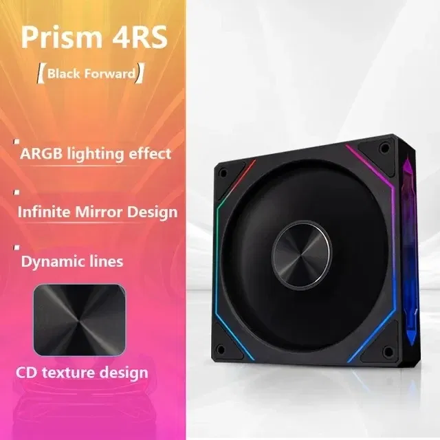 Color: Black, Blade Color: Other, RGB Support: A-RGB - Prism 4RS ARGB CPU Case Fan 120mm Infinity Mirror Design 5V 3PIN Motherboard Lighting Sync 4PIN PWM 800-1800RPM Case Cooler Fan