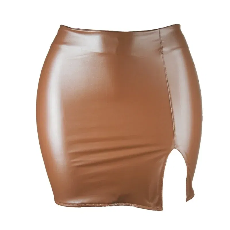Color: SKY BLUE, Size: XXL - S M L XL XXL Women's Skirt High Waist Split  Leather Skirt Wrap Hip Skirt Plus Size Pencil Skirt