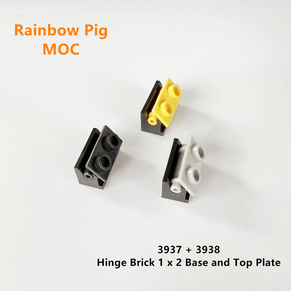 Color: WHITE - Rainbow Pig MOC Particles 3937 + 3938 Hinge Brick 1 x 2 Base and Top Plate Building Blocks Parts DIY Educational Tech Toy