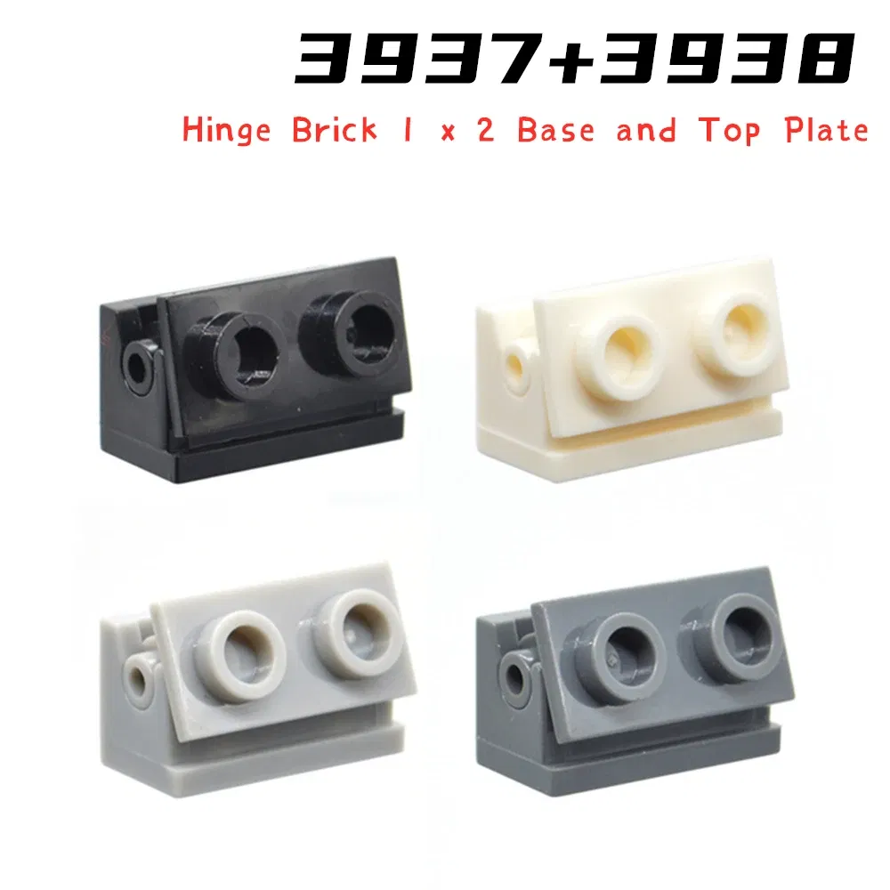 Color: WHITE - Rainbow Pig MOC Particles 3937 + 3938 Hinge Brick 1 x 2 Base and Top Plate Building Blocks Parts DIY Educational Tech Toy