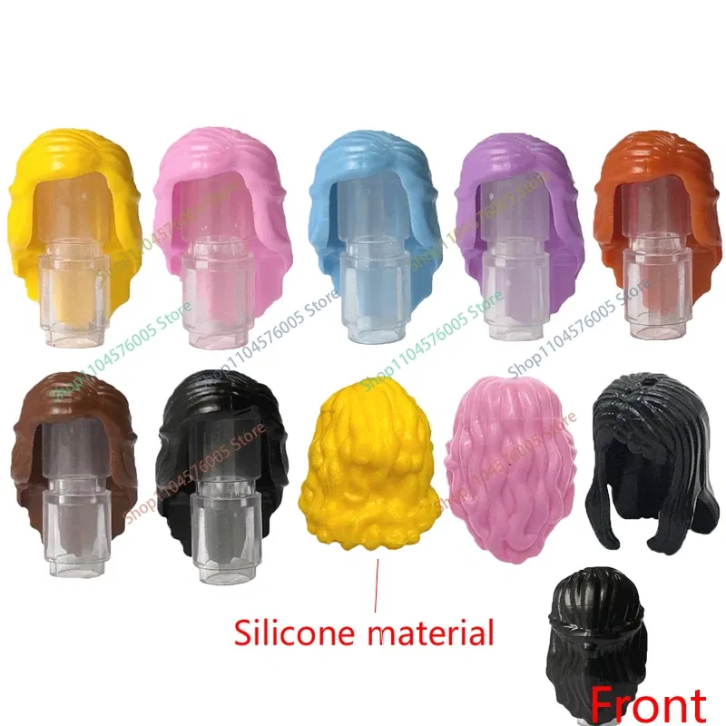 Color: Trans-dark Pink - MOC Brown Hair Building Blocks City Figures Body Creative Accessory Blond Gold White Parts DIY Hats Mini Bricks Assemble Toy S04