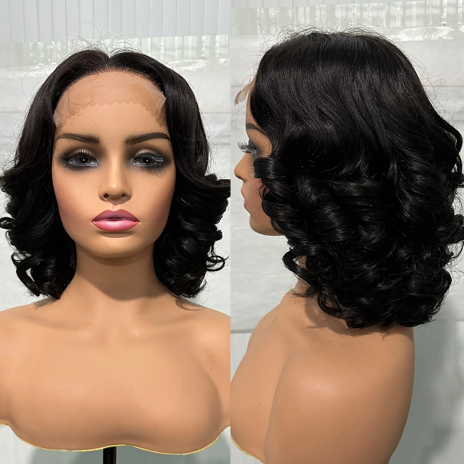 Hair Color: Natural Color, Density: 250%, Stretched Length: 12inches - 100% Human Hair Wig Highlight Bob Bouncy Loose Curly 12" 250% Density 5x5 HD Lace Closure Glueless Wigs Human Hair Ready To Wear
