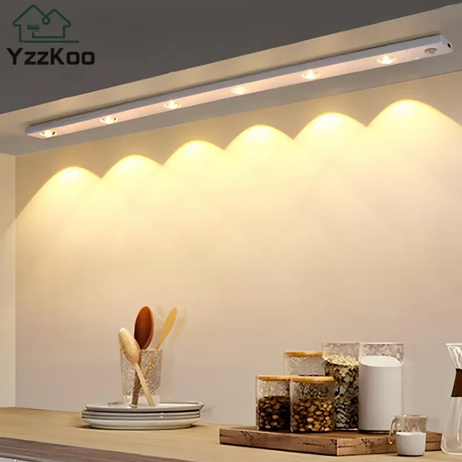 Color: Warm Yellow, Ships From: CHINA, Emitting Color: light yellow - LED Night Light Kitchen Under Cabinet Light 17/30/60cm Rechargeable PIR Motion Sensor Closet Wardrobe Lamp Aluminum Night Light