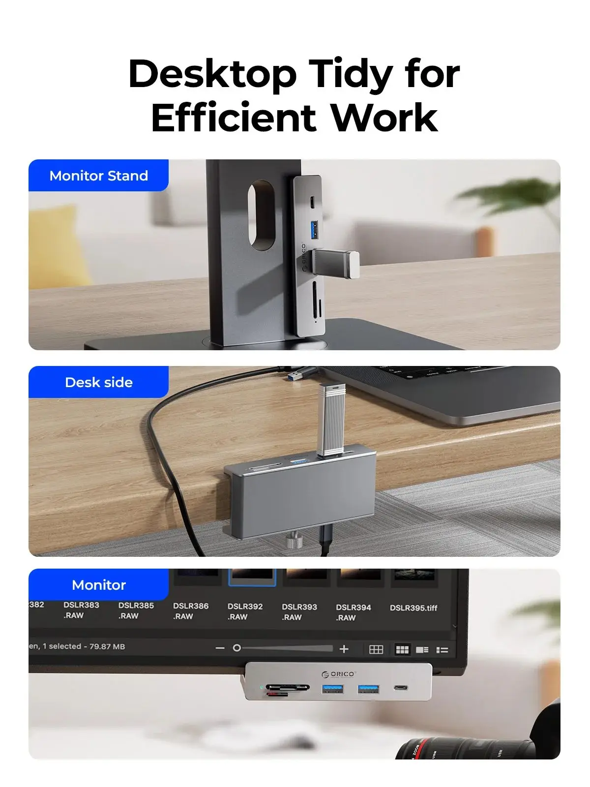 Color: pink - ORICO-USB 3.2 Hub 6-Port Expansion with Power Connector 10Gbps Protocol High-Speed Transmission SD, TF Card Fast Reading