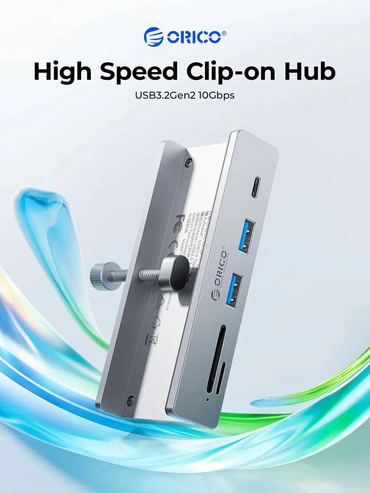Color: pink - ORICO-USB 3.2 Hub 6-Port Expansion with Power Connector 10Gbps Protocol High-Speed Transmission SD, TF Card Fast Reading