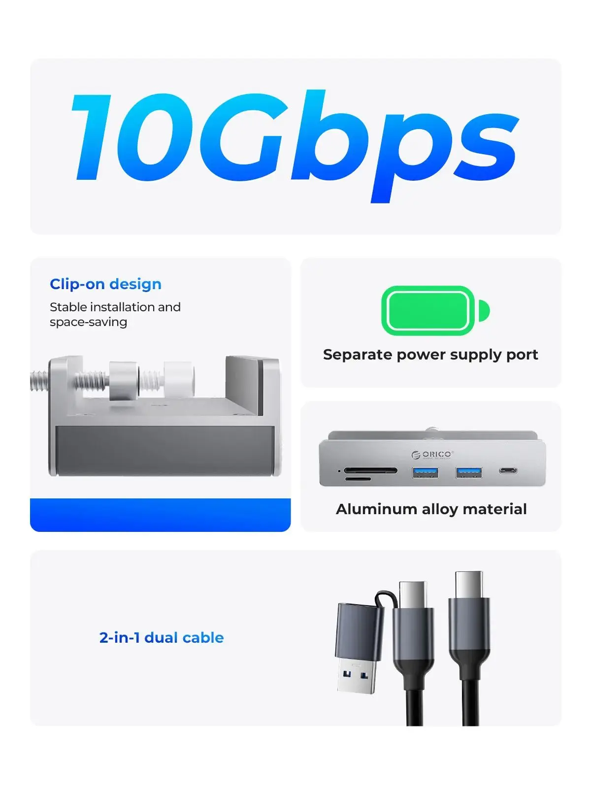 Color: pink - ORICO-USB 3.2 Hub 6-Port Expansion with Power Connector 10Gbps Protocol High-Speed Transmission SD, TF Card Fast Reading