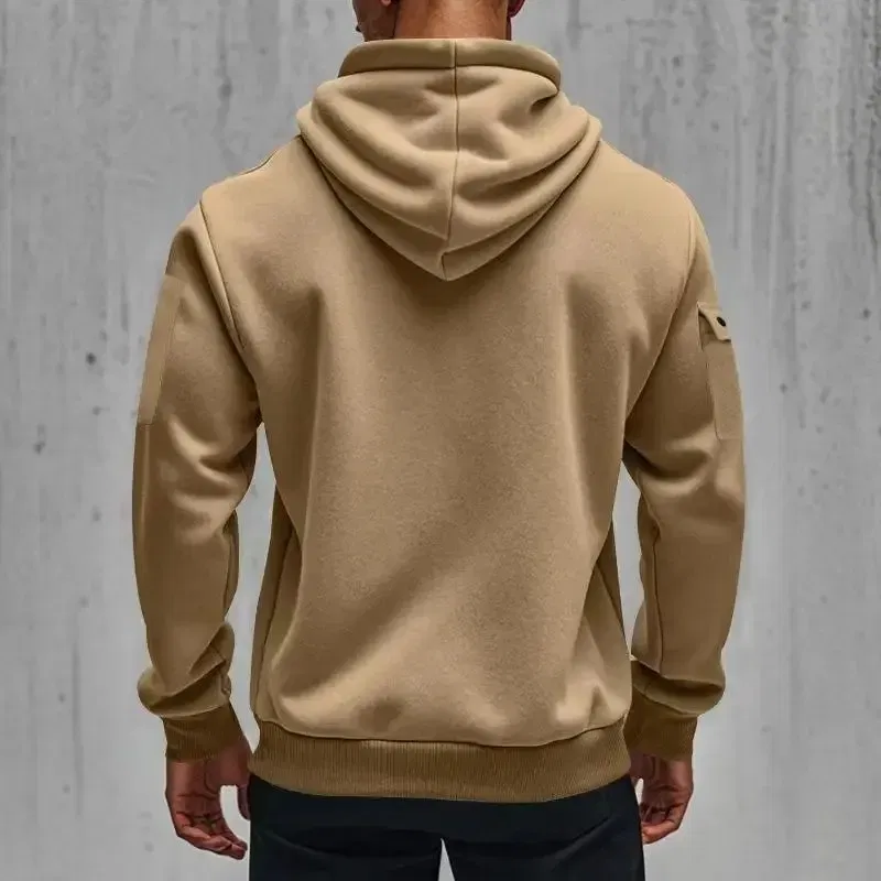 Color: black, Size: L - 2025 new men's zipper multi-pocket hoodie loose casual sweater suit spring and autumn European size new fashion print