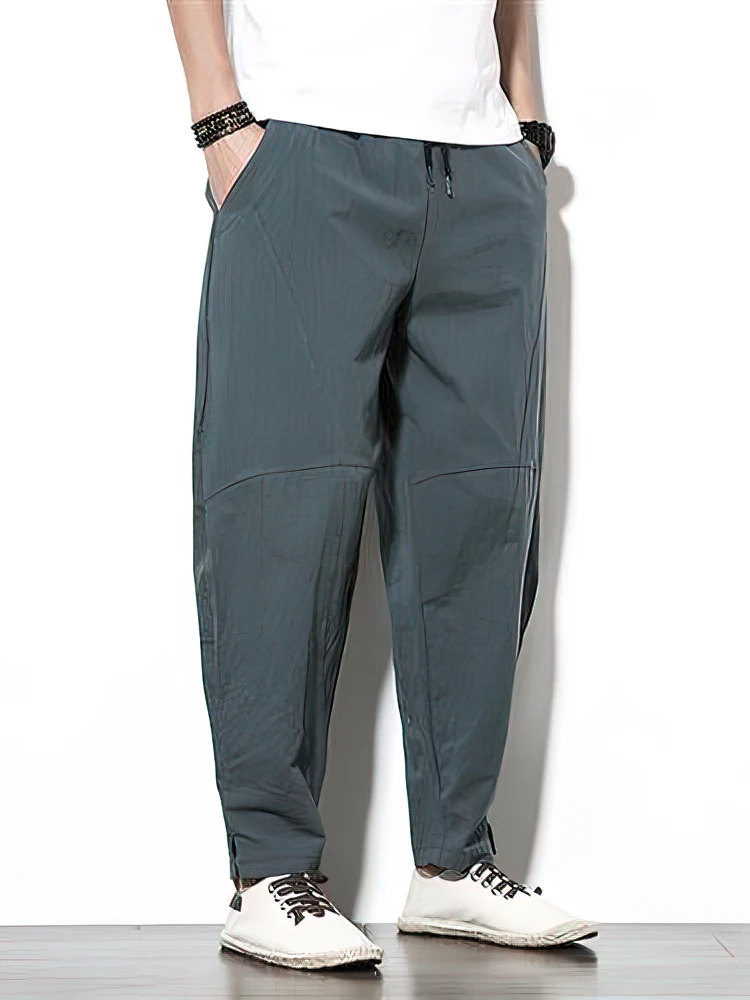 Color: black, Size: XXL - 100% Cotton Linen Pants Men Baggy Casual Trousers Male Walking Wide leg Loose Sweatpants Chinese Summer Jogger Pants 2025 New