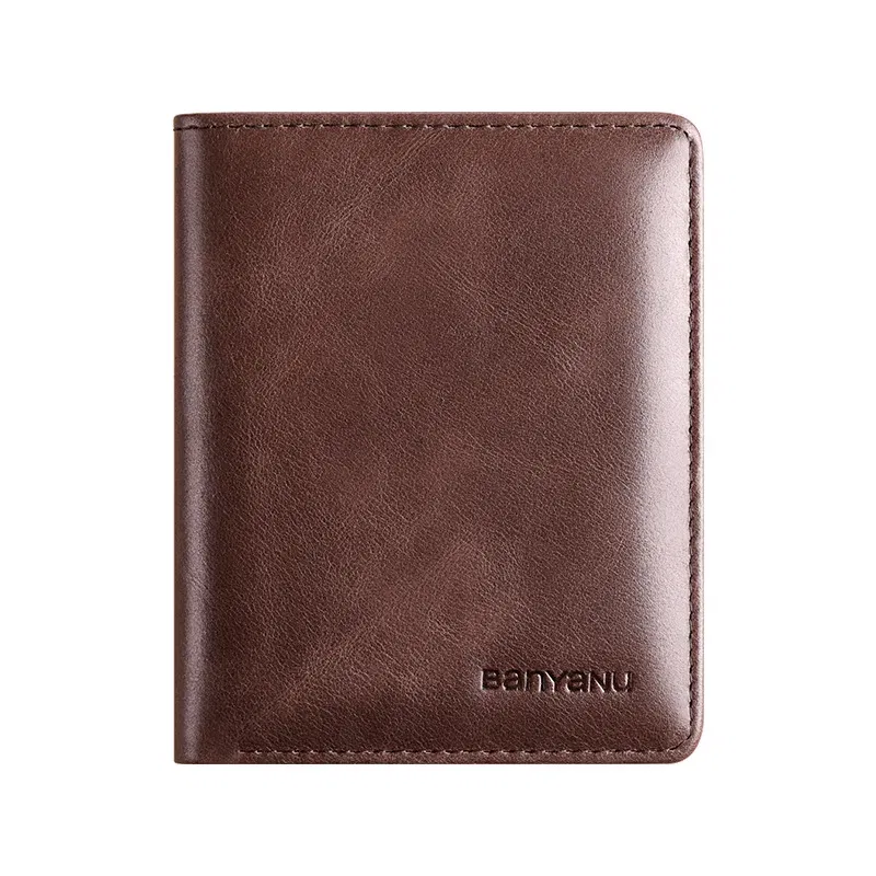 Color: Blue - Simple Design Men Card Holder Purse Vertical Slim Money Clip Genuine Leather Wallet for Men Anti RFID