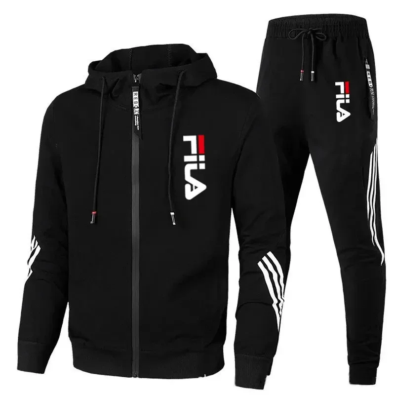 Color: Beige, Size: XL, Ships From: CHINA - Men's spring and Fall outdoor zipper jacket + sweatpants jogging set Casual basketball fitness two-piece set