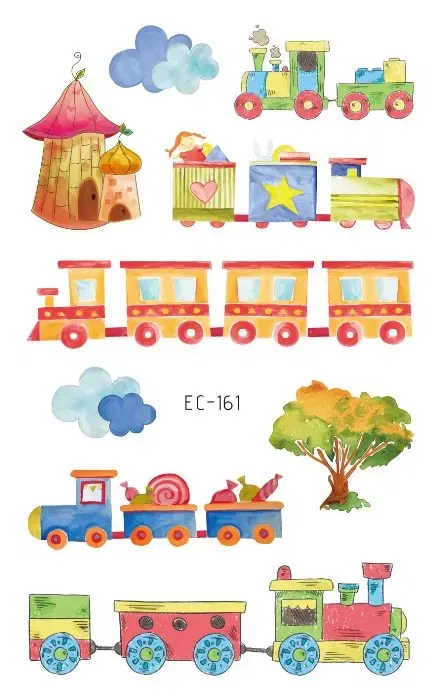 Color: Yellow - 1Sheets Vehicle Temporary Tattoo Small Cars Helicopter Train Steamship Hot Air Balloon Kid Waterproof Fake Tattoo Sticker