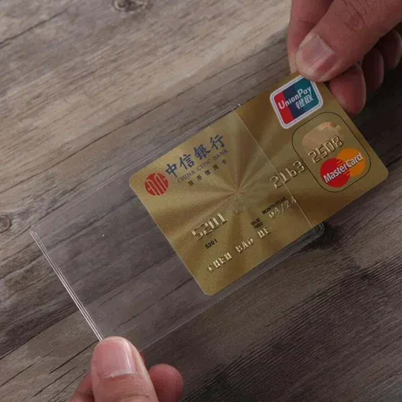 Color: Clear - 10pcs/lot 60*93mm Transparent Card Protector Sleeves ID Card Holder Wallets Purse Business Credit Card Protector Cover Bags