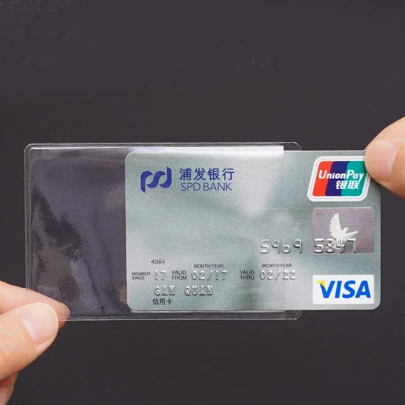 Color: Clear - 10pcs/lot 60*93mm Transparent Card Protector Sleeves ID Card Holder Wallets Purse Business Credit Card Protector Cover Bags