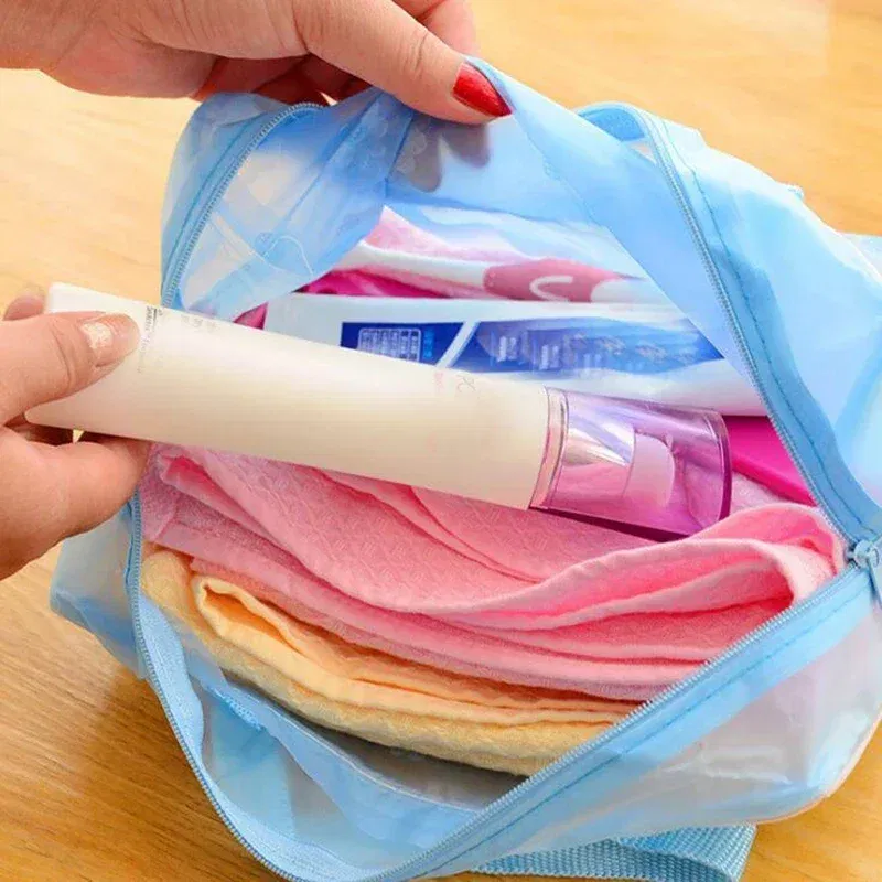 Color: Pink - Floral PVC Transparent Cosmetic Bag Clear Makeup Bag for Women Girl Waterproof Zipper Beauty Case Travel Toiletry Bags Handbag