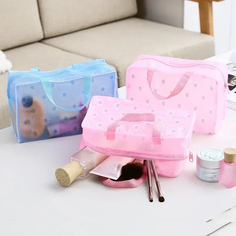 Color: Pink - Floral PVC Transparent Cosmetic Bag Clear Makeup Bag for Women Girl Waterproof Zipper Beauty Case Travel Toiletry Bags Handbag
