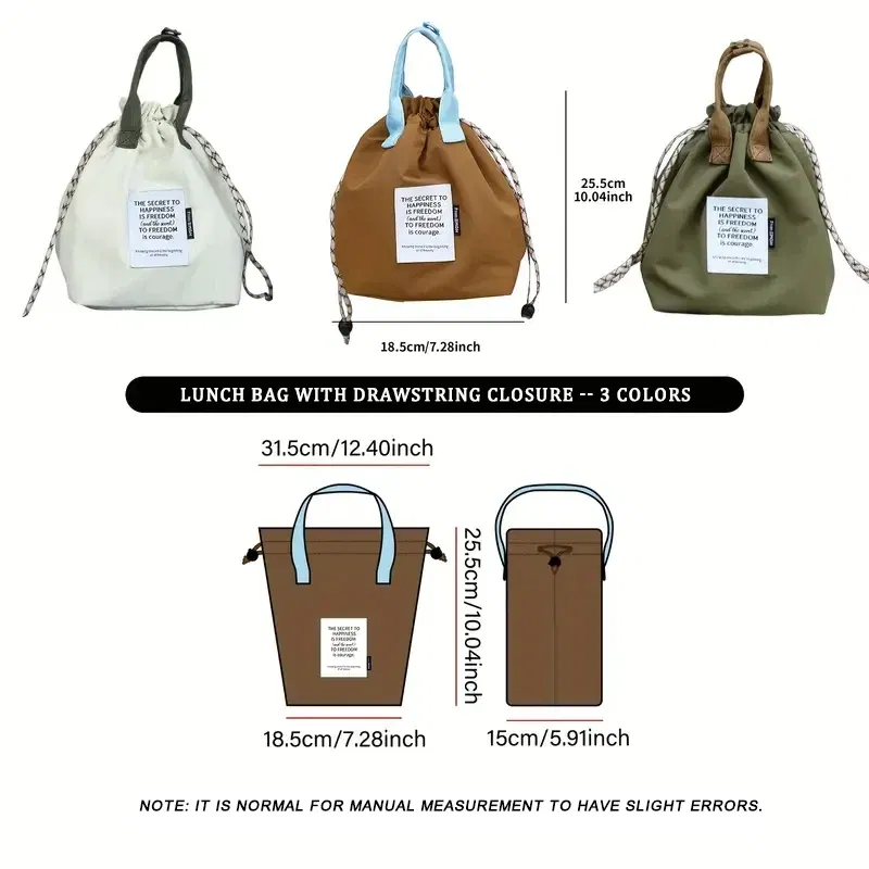 Color: Blue - Large Capacity Waterproof Lunch Bag with Drawstring Closure Thick Insulation Cooler Bento Bag for Picnic Work Student Handle Bag