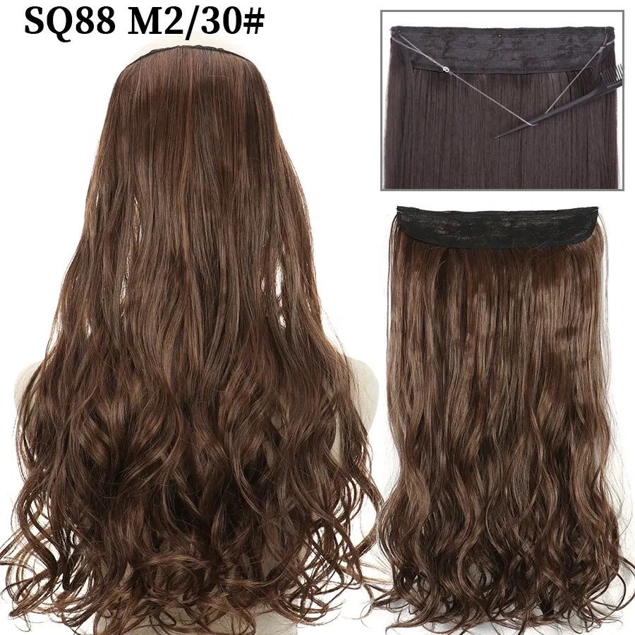 Color: Bug, Stretched Length: 22inches, Ships From: CHINA - Synthetic Natural Wavy No Clip Fish Line Invisible Hair Extensions Mixed Color Blonde Black Artificial False Hair Piece ForWomen