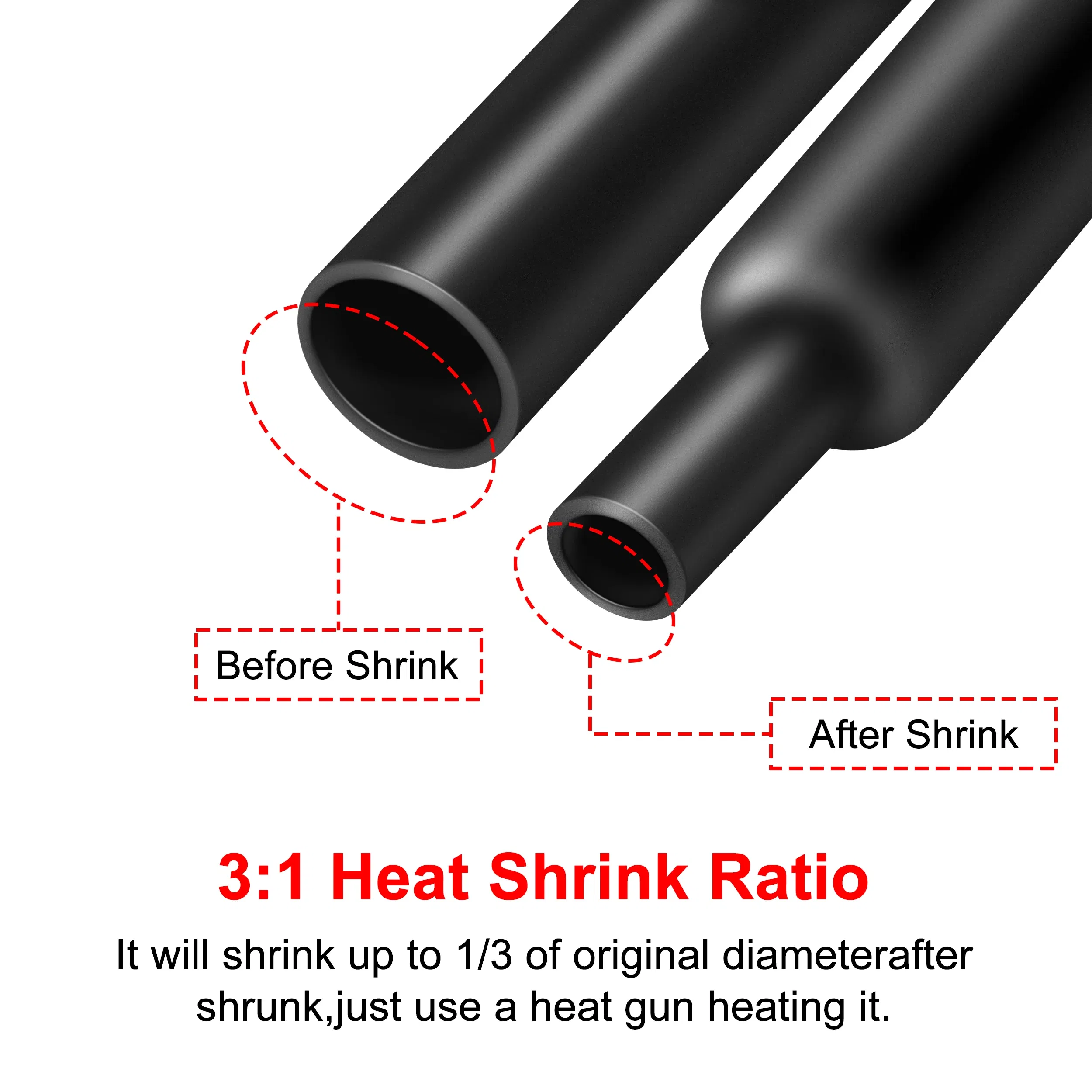 Length: 1m, Inside Diameter: 3mm - 1M 3:1 Heat Shrink Tube Thicken With Glue Dual Wall Tubing Diameter 1.6/2.4/3.2/4.8/6.4/7.9/9.5/12.7mm