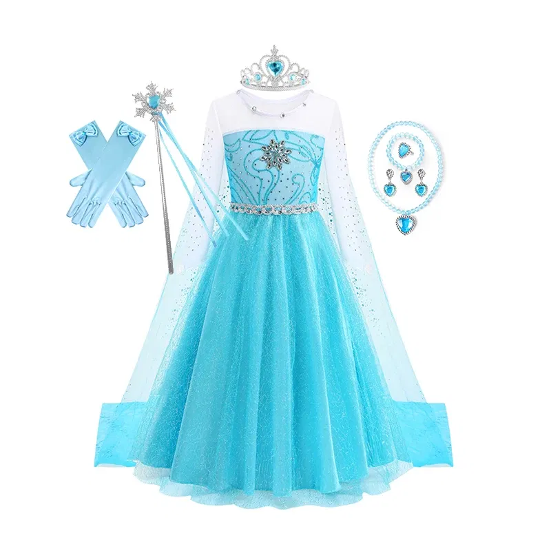 Color: Khaki, Kid Size: 4T - Disney Kids Girls Cosplay Frozen Elsa Anna Princess Dress Girl Mesh Ball Gown Carnival Birthday Clothes Snow Queen Elsa Costume