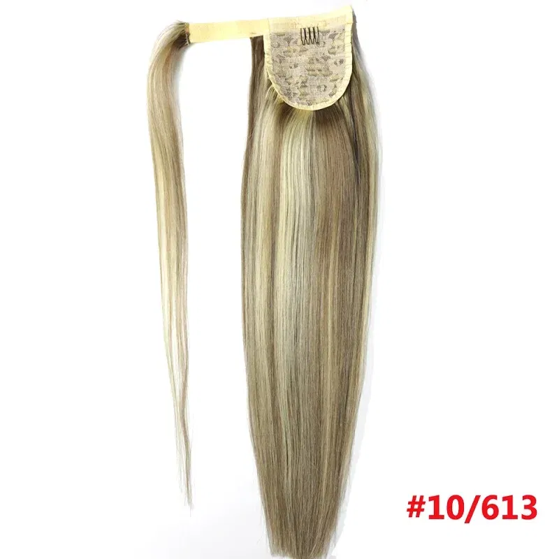 Color: P18/613, Life Span: 6 Months With Proper Care, Stretched Length: 16inches, Longest Hair Proportion: 35%-45% - ZZHAIR 100% Human Hair Extensions 16"-28" Machine Made Remy Magic Wrap Around Ponytail 60g-120g Clip In Horsetail Stragiht