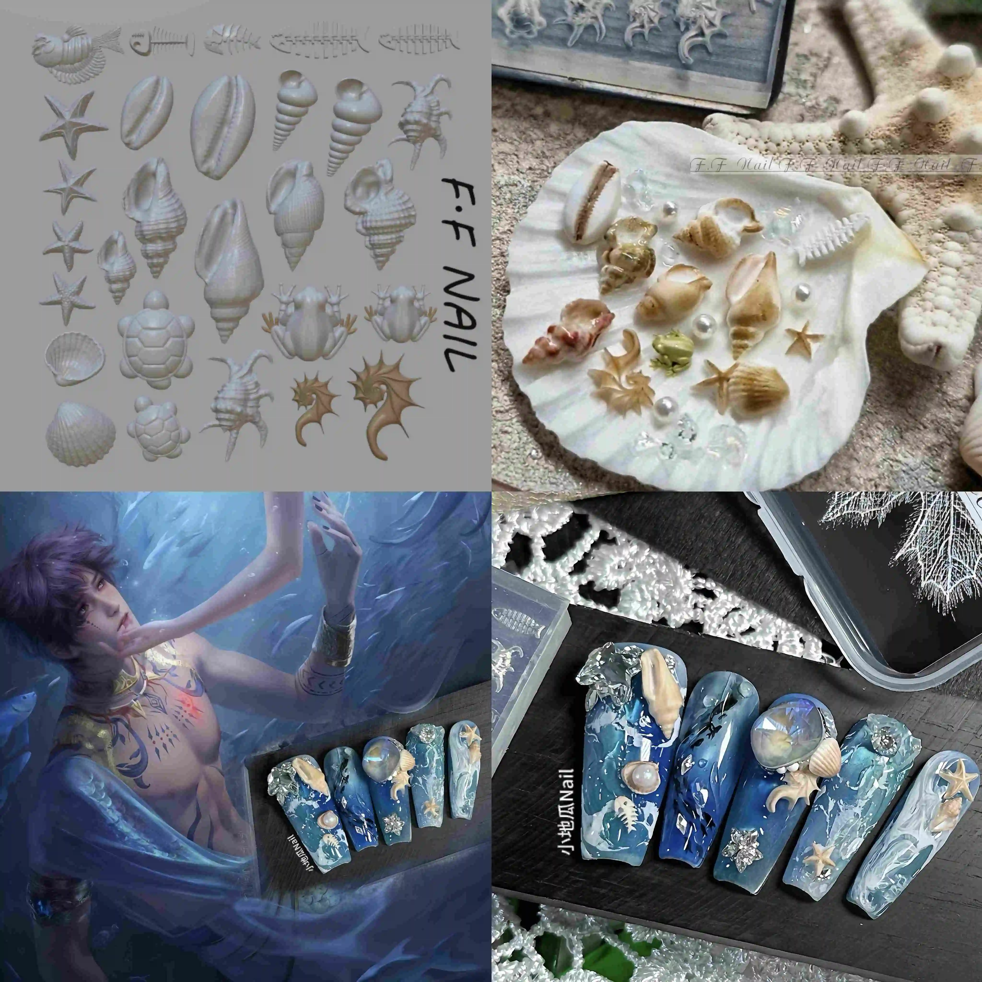 Color: Cobalt blue - 1pc Snake Flamingo Jellyfish Dragon Dtream 3D Acrylic Mold Nail Art DIY Silicone Nail Art Templates Nails Mold