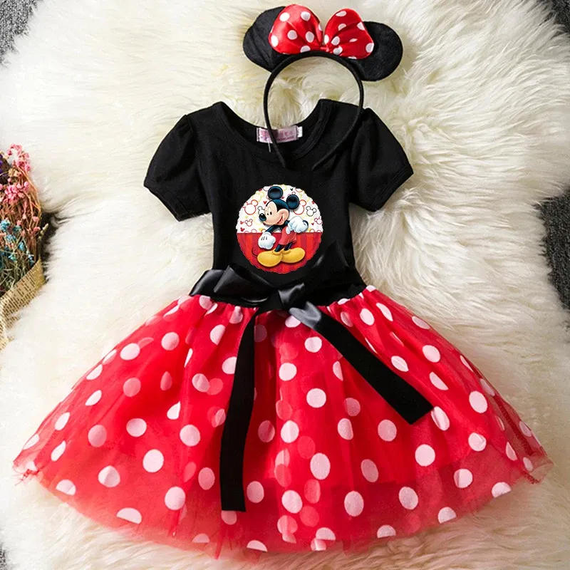 Color: Silver, Size: XL - Cartoon Mickey Minnie Mouse Kids Short Sleeve Polka Dot Princess Dress 1-6Y Party Baby Girls Clothes Cosplay Costumes
