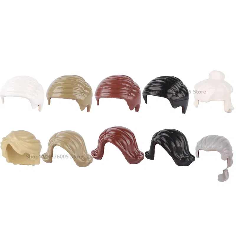 Color: Burgundy - MOC Brown Hair Building Blocks City Figures Body Creative Accessory Blond Gold White Parts DIY Hats Mini Bricks Assemble Toy S04