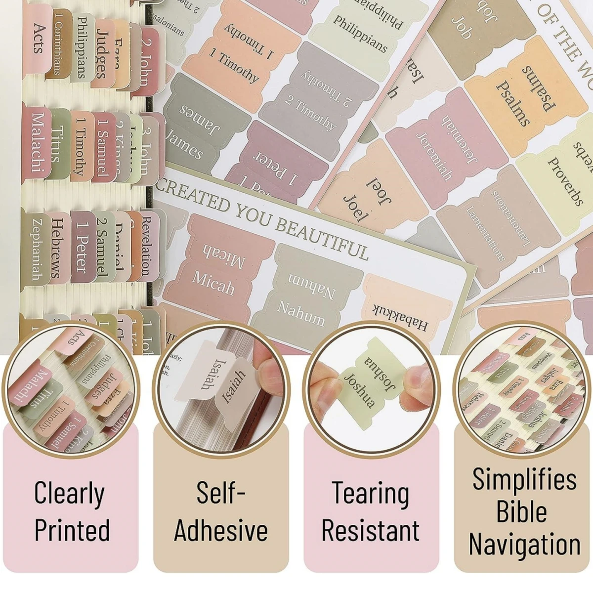 Color: Red - 5 Sheets(75pcs) Bible Tabs Large Print And Easy-To-Read Bible Journaling Supplies Self-Adhesive Index Label Sticker Stationery