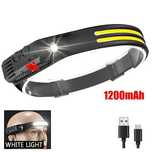 Emitting Color: Red - COB LED Headlamp Induction Head Lamp Built-in Battery USB Rechargeable Head Flashlight Outdoor Camping Fishing Sensor Headlight