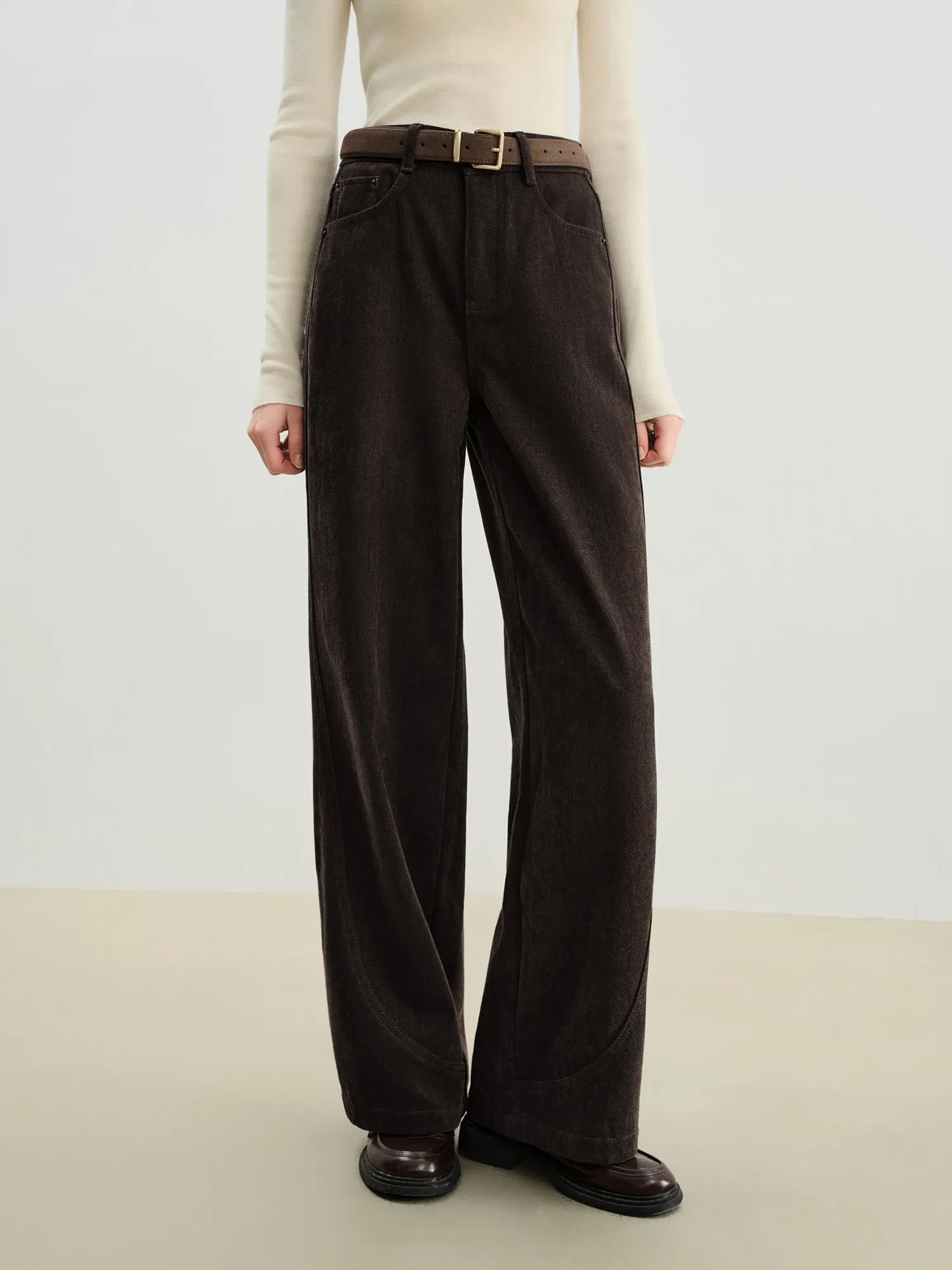 ZIQIAO Petite Size 2025 Winter Women's Petite High Waist Chenille Wide Leg Pants Flared Trousers Long Bootcut Brown Lounge Pants