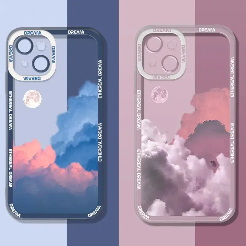 Color: Brown, Material: PP - Retro INS Sunset Sky Clouds Moon Pattern Case For Samsung Galaxy S10 S20 S21 S22 S23 S24 FE Plus Ultra Note 20 Shockproof Cover