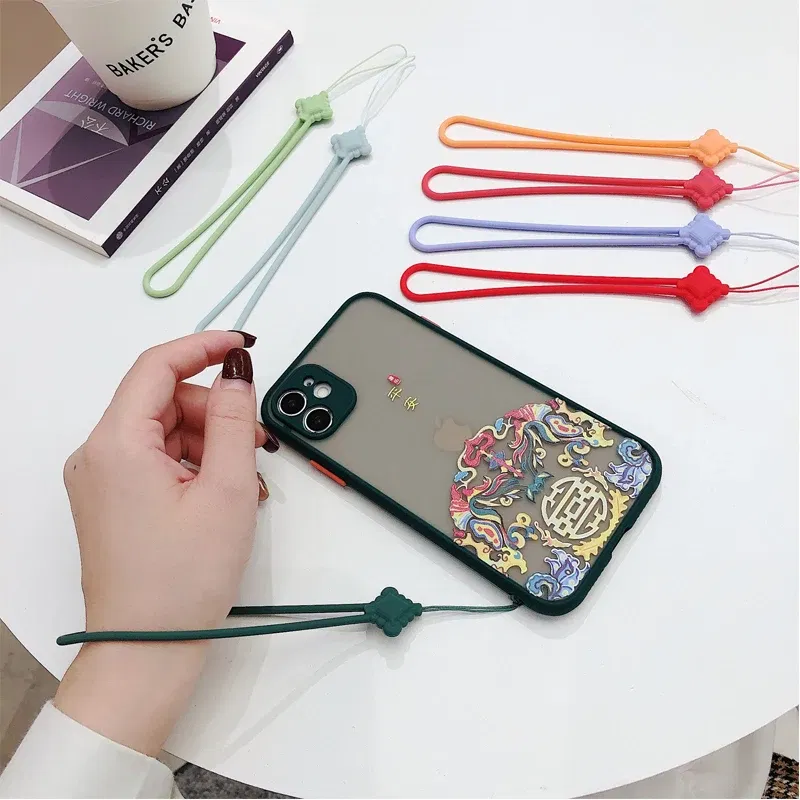 Color: Blue / Green - Chinese knot silicone rope liquid short Cell Phone Lanyard Holder Phone Wrist Straps U disk sling silicone mobile phone rope