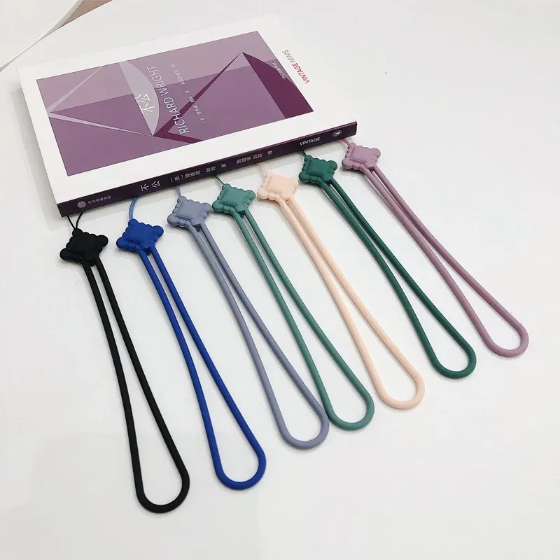 Color: Blue / Green - Chinese knot silicone rope liquid short Cell Phone Lanyard Holder Phone Wrist Straps U disk sling silicone mobile phone rope