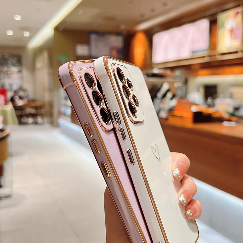 Color: black, Compatible-Phone Models: For iPhone 14, Ships From: CHINA - Electroplating Love Heart Phone Case For Samsung Galaxy S25 S24 Ultra S23 S22 A13 A14 A52 A53 Protect Lens Shockproof Back Cover