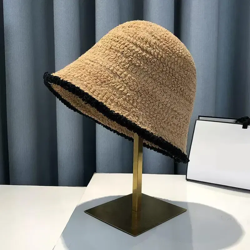 Color: Beige - COKK Bucket Hat Women Winter Knitted Casual Keep Warm Fishing Hat Female Thick Warm Fashion Design Korean Winter Cap Gorro New