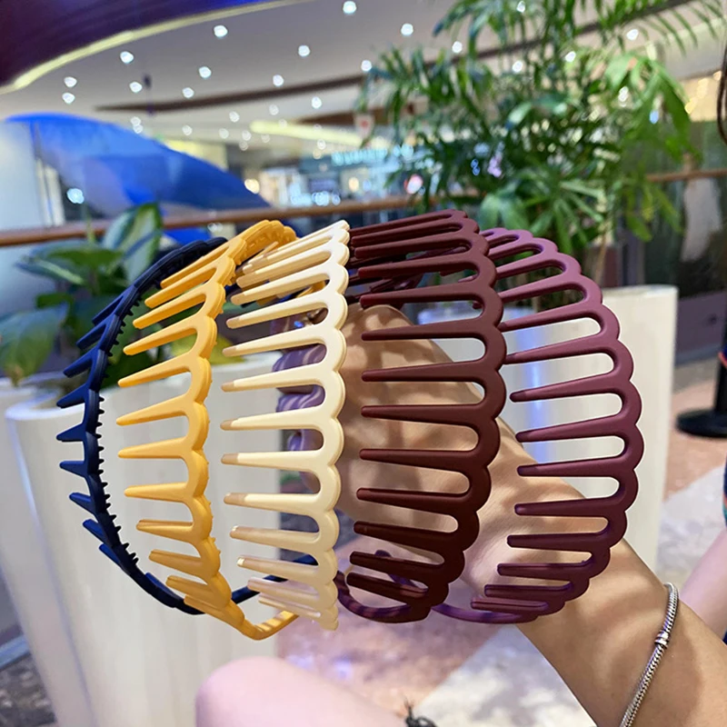Color: SKY BLUE - Resin Hair Comb Hairbands Hair Accessories Matte Hair Hoop with Teeth Non-slip Head Hoop Frosted Makeup Dressing Thin Headband