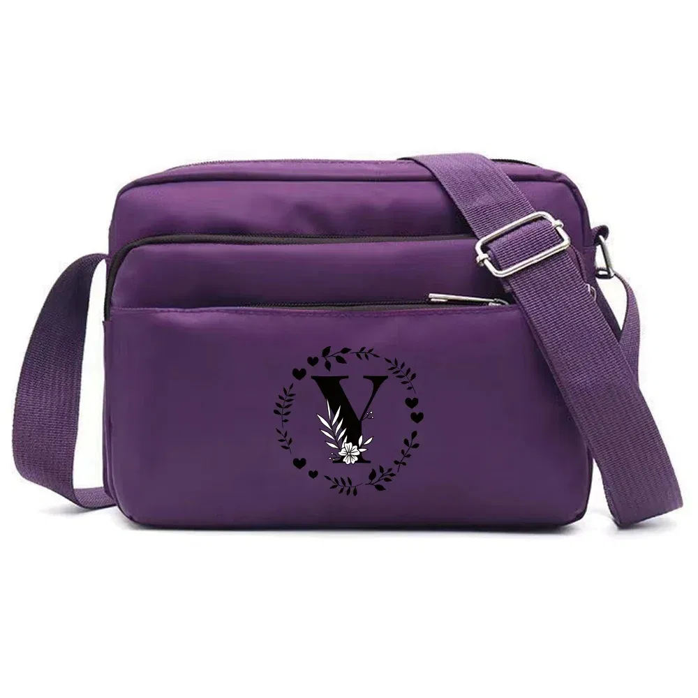 Color: light yellow - Purple One Shoulder Crossbody Bag Portable Commuting Large Capacity Simplicity Storage Bag Garland Letter Series Print Pattern
