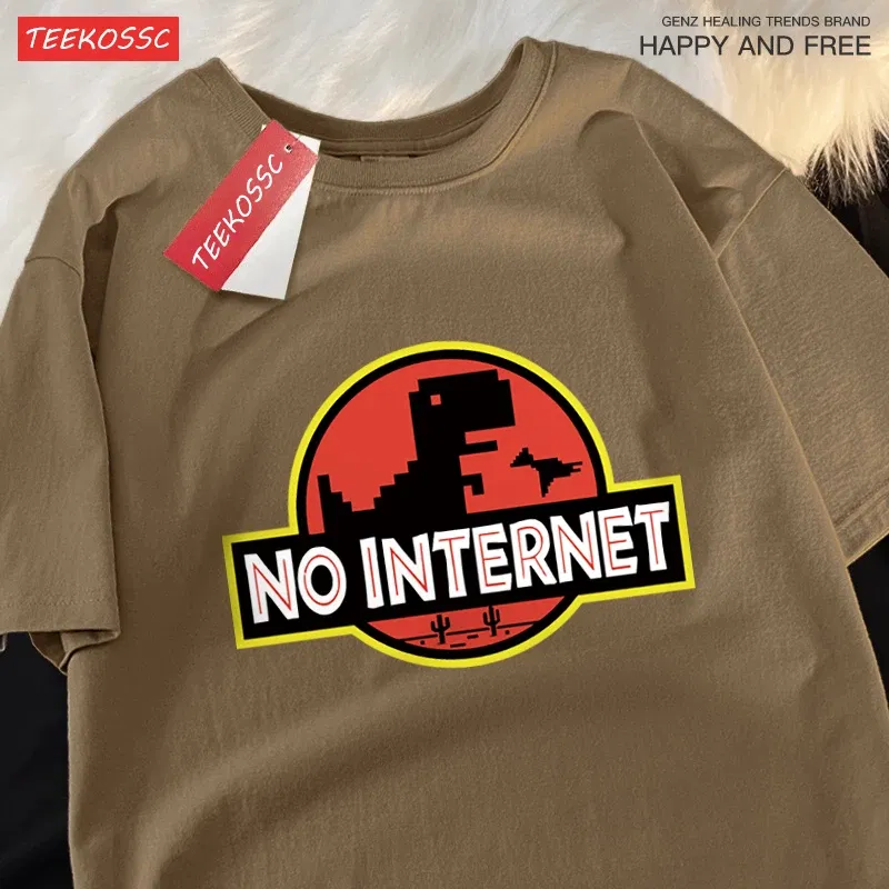 Color: army green, Size: XXL - No Internet Fun Little Dinosaur Short Sleeve Mens Cartoons Cotton Tshirt Summer High Quality Clothing Fashion Oversize T-Shirts