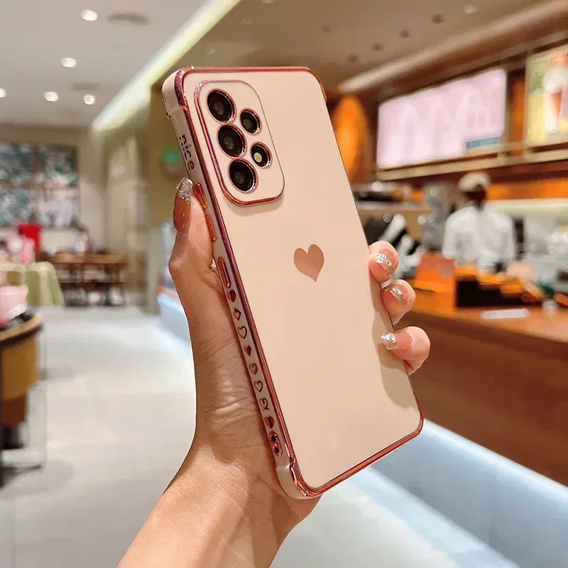 Color: Khaki, Compatible-Phone Models: For iPhone XS, Ships From: CHINA - Electroplating Side Love Heart Phone Case For Samsung Galaxy S25 Ultra S24 S23 S22 A16 A55 Protect Lens Shockproof Back Cover